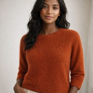 Velvet By Graham& Spencer Burnt Orange Cashmere Soft 3/4 Sleeve Sweater #38